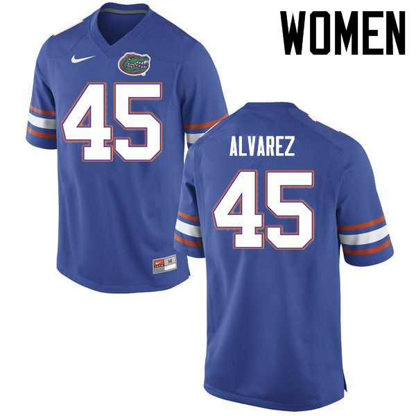 Women's NCAA Florida Gators Carlos Alvarez #45 Stitched Authentic Nike Blue College Football Jersey XUB6665LP